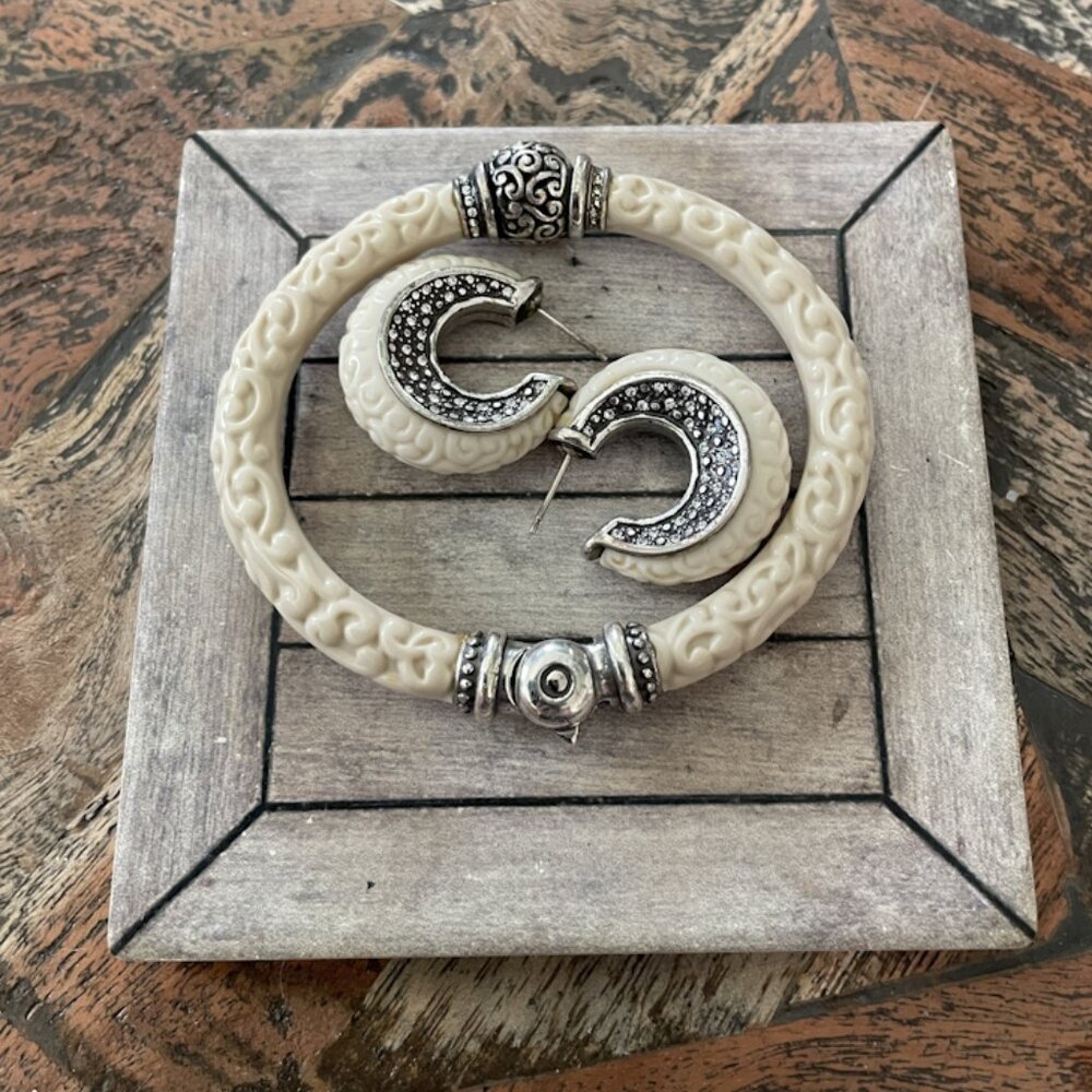 Brighton’s Retired "Safari" or "Tribal" Hinged Bangle Bracelet and Earrings Set